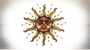 Déco murale en métal en forme de soleil, finition brillante et chaleureuse, Ø75cm