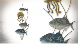 Déco murale en métal avec poissons, algue et poulpe, ambiance fond de l'océan, 73cm