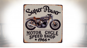 Plaque murale en métal carrée avec impression de moto type enseigne vintage, 30cm
