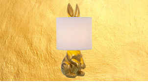 Lampe originale en forme de lapin, en résine doré effet ancien, abat jour blanc coton, 43cm