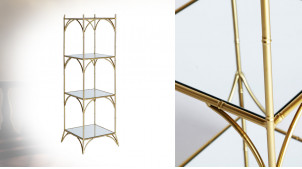 Etagère colonne en métal doré et plateaux miroirs, ambiance rétro chic, 138cm