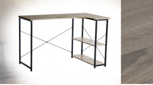 Bureau d'appoint avec étagère d'angle, en bois clair et métal charbon, ambiance moderne, 120cm