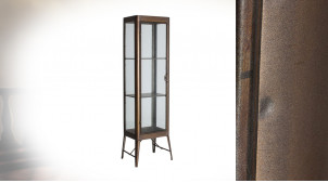 Vitrine colonne en métal cuivré et verre, 2 étagères et 3 niveaux, ambiance atelier, 170cm