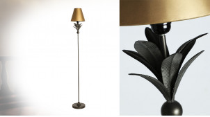 Lampadaire chic en métal, finition bronze cuivré avec détails floraux, ambiance classique, 155cm