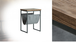 Table d'appoint en bois et métal avec range revues en tissus épais, ambiance moderne, 56cm