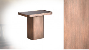 Table d'appoint de style contemporain design, en métal finition cuivré vieilli, plateau en verre noir, 45cm