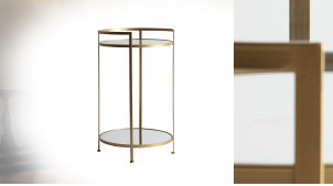 Table d'appoint ronde en métal finition doré et plateaux en verre miroir, ambiance chic, Ø44cm