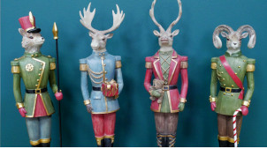 Série de 4 statuettes décoratives en résine, formes animalières costumées, ambiance insolite chic, 37cm