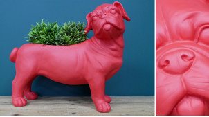 Jardinière décorative en forme de chien bulldog, finition magenta, ambiance contemporaine moderne, 45cm