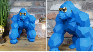 Gorille origami en résine finition bleu céleste, ambiance contemporaine moderne, 31cm