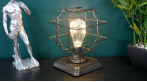 Lampe d'appoint en métal oxydé, ampoule LED à piles, ambiance indus, 24cm