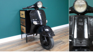 Scooter recyclé en meuble de rangement à tiroirs en bois de manguier massif, ambiance vintage, 110cm