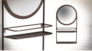 Miroir étagère murale en métal finition cuivre vieilli, 2 niveaux de rangements, ambiance vestiaire indus, 66cm