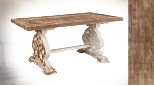 Table de salle à manger en bois avec  piétement sculpté, esprit table monastère finition vieilli, 180cm