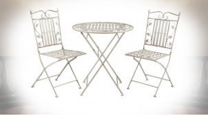 Salon de jardin Boissieu, en métal avec ornements floraux, 1 table et 2 chaises