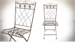 Chaise de jardin Polignac, en métal finition cuivré effet laiton ancien, reflets bronze
