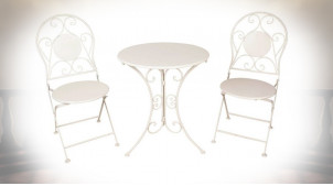 Salon de jardin Clugny, en métal finition blanc impérial, 1 table et 2 chaises