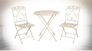 Salon de jardin Boisgelin, en métal finition crème antique, 1 table et 2 chaises