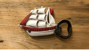 Ouvre bouteille aimanté en résine en forme de bateau, modèle rouge, 12cm