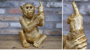 Sculpture de singe en résine finition doré, ambiance désinvolte et rebelle, 30cm
