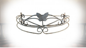 Ciel de lit en métal finition gris vieilli, papillon frontal et volutes, ambiance romantique, 66cm