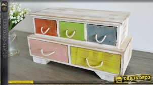 Mini-meuble de rangement style rétro à 6 tiroirs multicolores