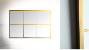 Miroir rectangulaire en métal finition doré, pour composition type fenêtre moderne, 100cm