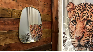 Miroir décoratif à suspendre avec impression de léopard, encadrement doré, 45cm