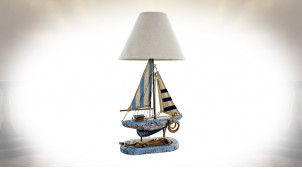 Lampe à poser de style bord de mer en bois, pied en forme de bateau, 51cm