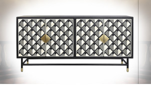 Grand buffet en bois et formes géométriques ambiance moderne, poignées de porte finition laiton 160cm