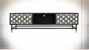 Meuble TV en bois finition noir ébène et formes géométriques ambiance moderne, 170cm