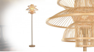 Lampadaire en bambou style couronne atomique finition naturelle, 168cm