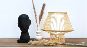 Lampe de chevet conique en bambou et abat jour cylindrique finition blanc impérial, 30cm