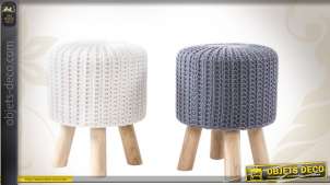 Duo de repose-pieds en bois et tissu effet tricot