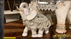 Petite statuette décorative d'éléphant indien blanc et argent