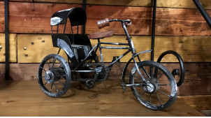 Miniature de tricycle pousse-pousse en métal vieilli et blanchi 33 cm