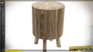 Bout de canapé circulaire effet rondins de bois brut et naturel 45 cm