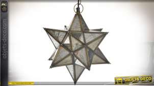 Suspension rétro en métal et verre en forme d'étoile argentée et dorée Ø 26 cm