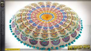 Coussin de sol en coton motifs mandala style indien Ø 40 cm