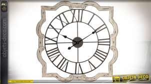 Horloge murale originale en bois et métal style rétro Ø 70 cm