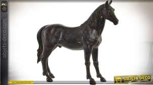 Grande statuette de cheval marron foncé en résine 45,5 cm