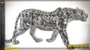 Statuette décorative jaguar imitation métal argenté 60 cm