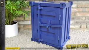 Table de nuit petit container en métal bleu style industriel  55 cm