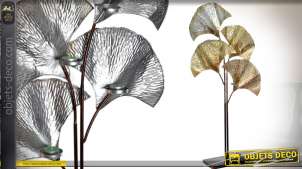 Grand chandelier porte-bougies feuilles de palmier doré stylisé 110 cm