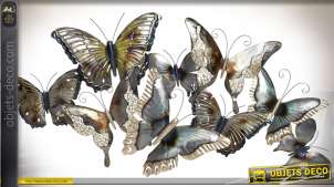 Grande décoration murale en métal : papillons multicolores 101 cm