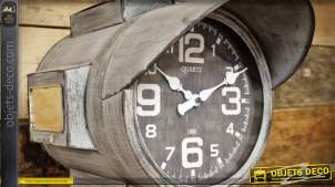 Grande horloge de style industriel en métal gris vieilli et blanchi 41 cm