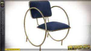 Chaise design en métal doré avec habillage tissu bleu nuit