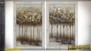 Diptyque sur bois en relief arbres dorés et argentés 60 cm
