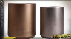 Série de 2 tables d'appoint cylindriques gris argenté et doré cuivré 61 cm