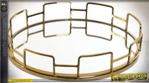 Plateau centre de table design circulaire en métal doré et miroir Ø 30,5 cm